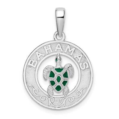 Enameled Bahamas Circle Turtle Pendant Sterling Silver Polished QC10704, MPN: QC10704, 637218154760