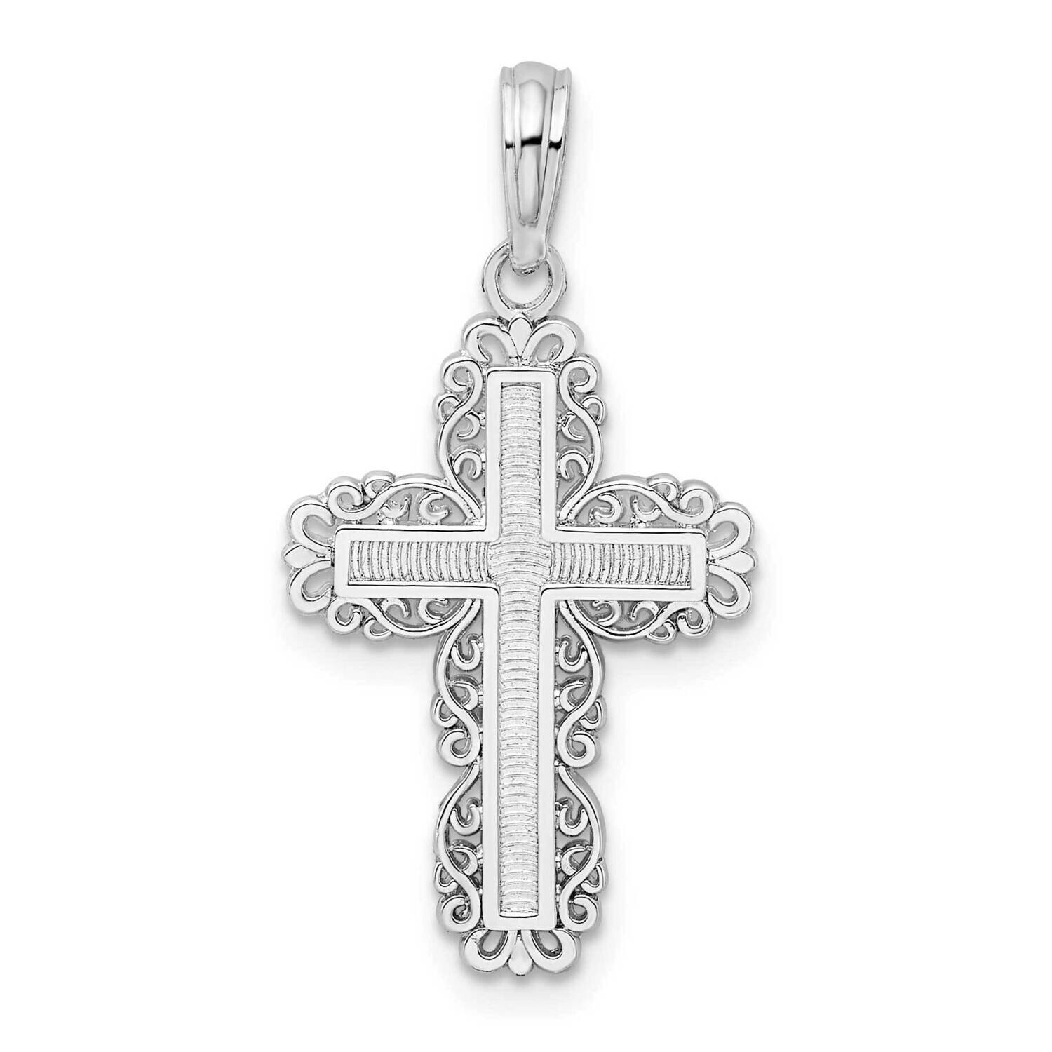 Lace Border Latin Cross Pendant Sterling Silver Polished QC10479
