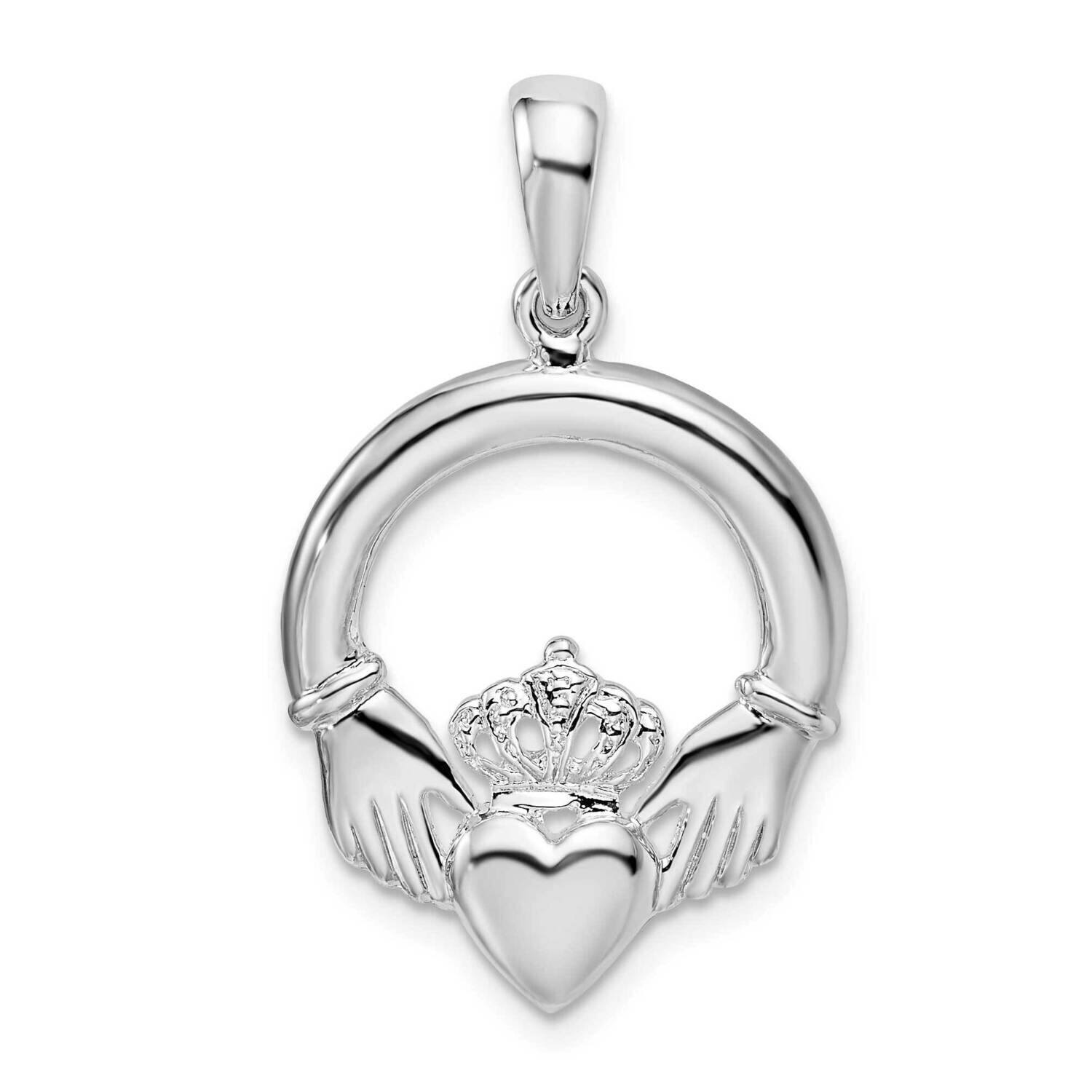 Large Claddagh Circle Pendant Sterling Silver Polished QC10547, MPN: QC10547, 637218183968