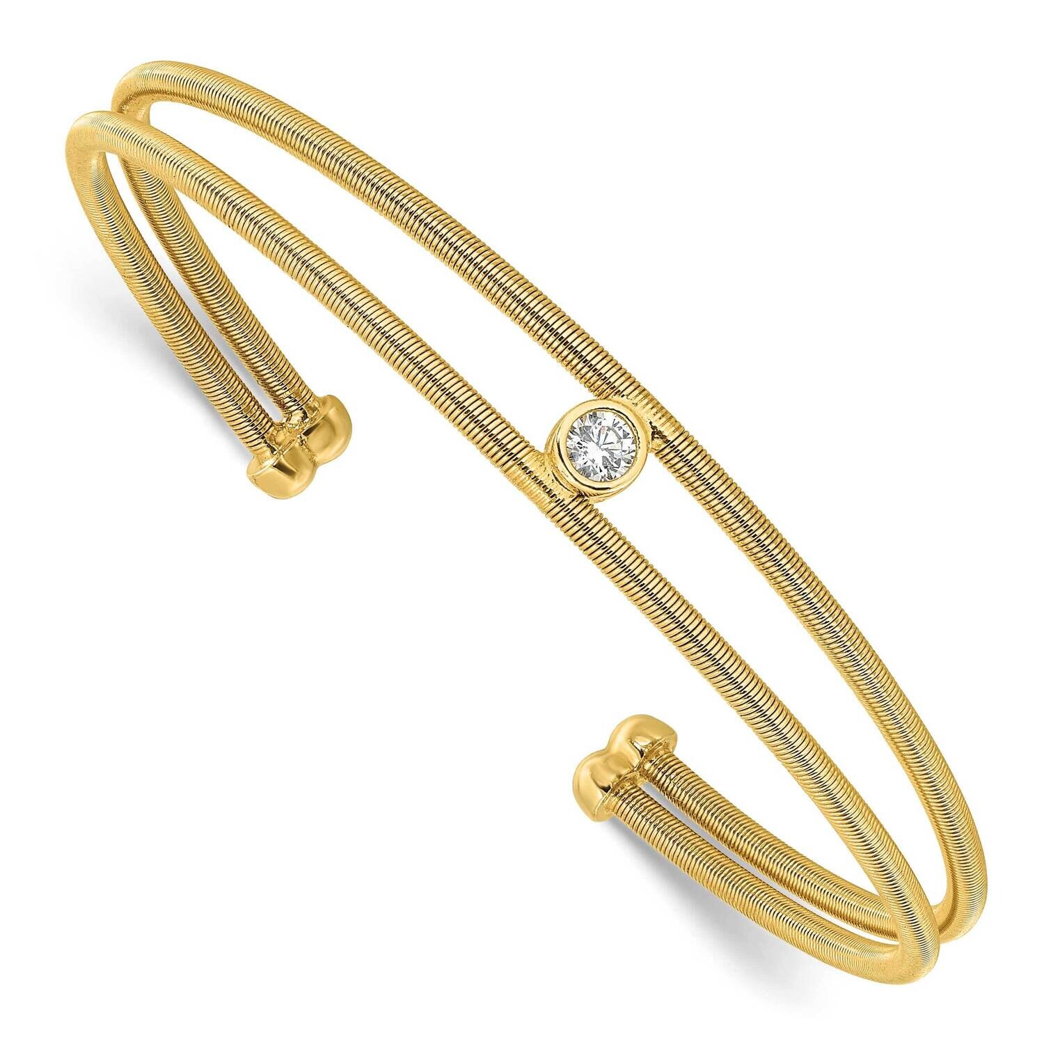 Gold-Tone Textured CZ Two BCuff Bracelet Sterling Silver Polished QB1528, MPN: QB1528,