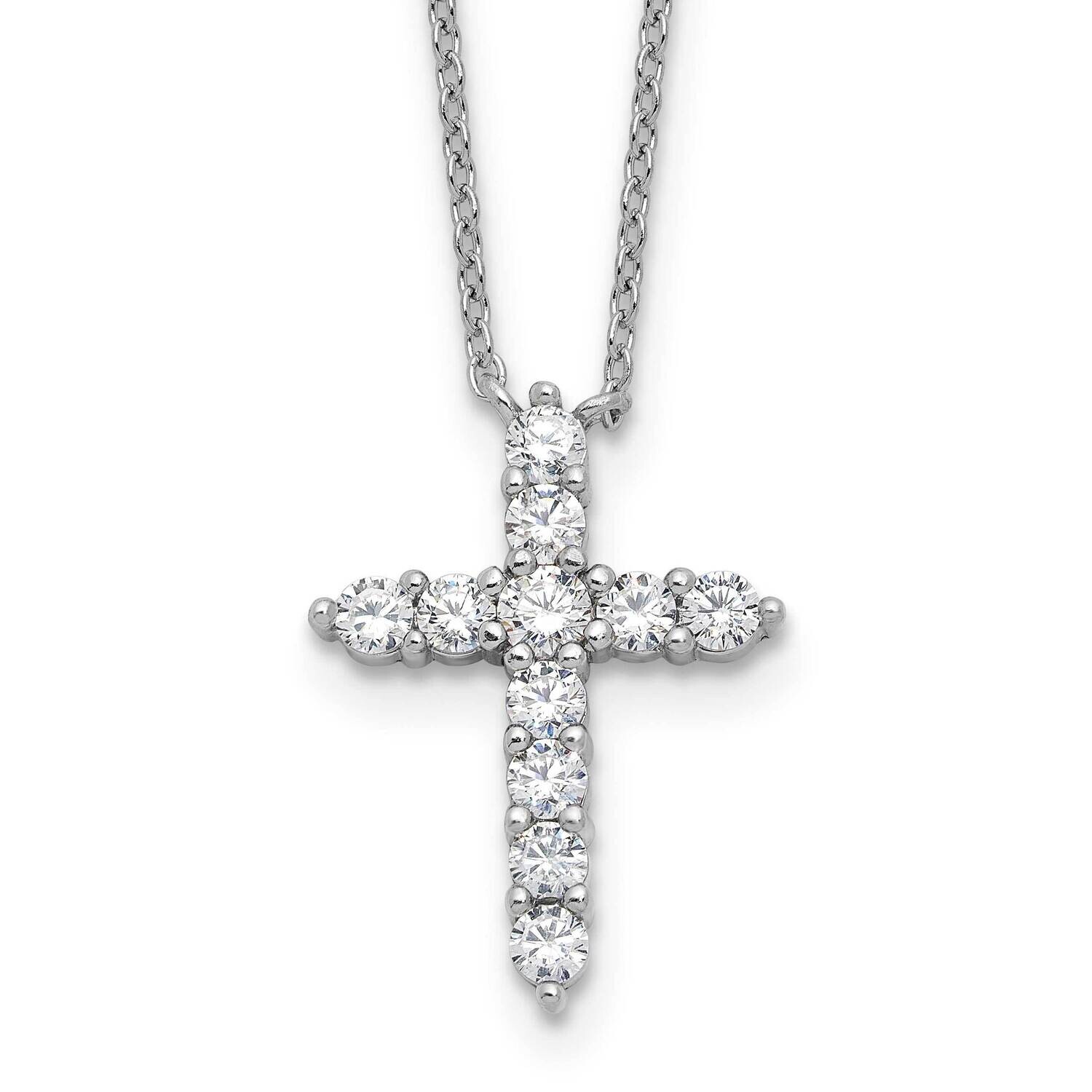 CZ April Birthstone Cross 16 Inch 2 Inch Extension Necklace Sterling Silver Rhodium-Plated QBPD36AP…
