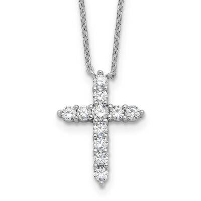 CZ April Birthstone Cross 16 Inch 2 Inch Extension Necklace Sterling Silver Rhodium-Plated QBPD36AP…
