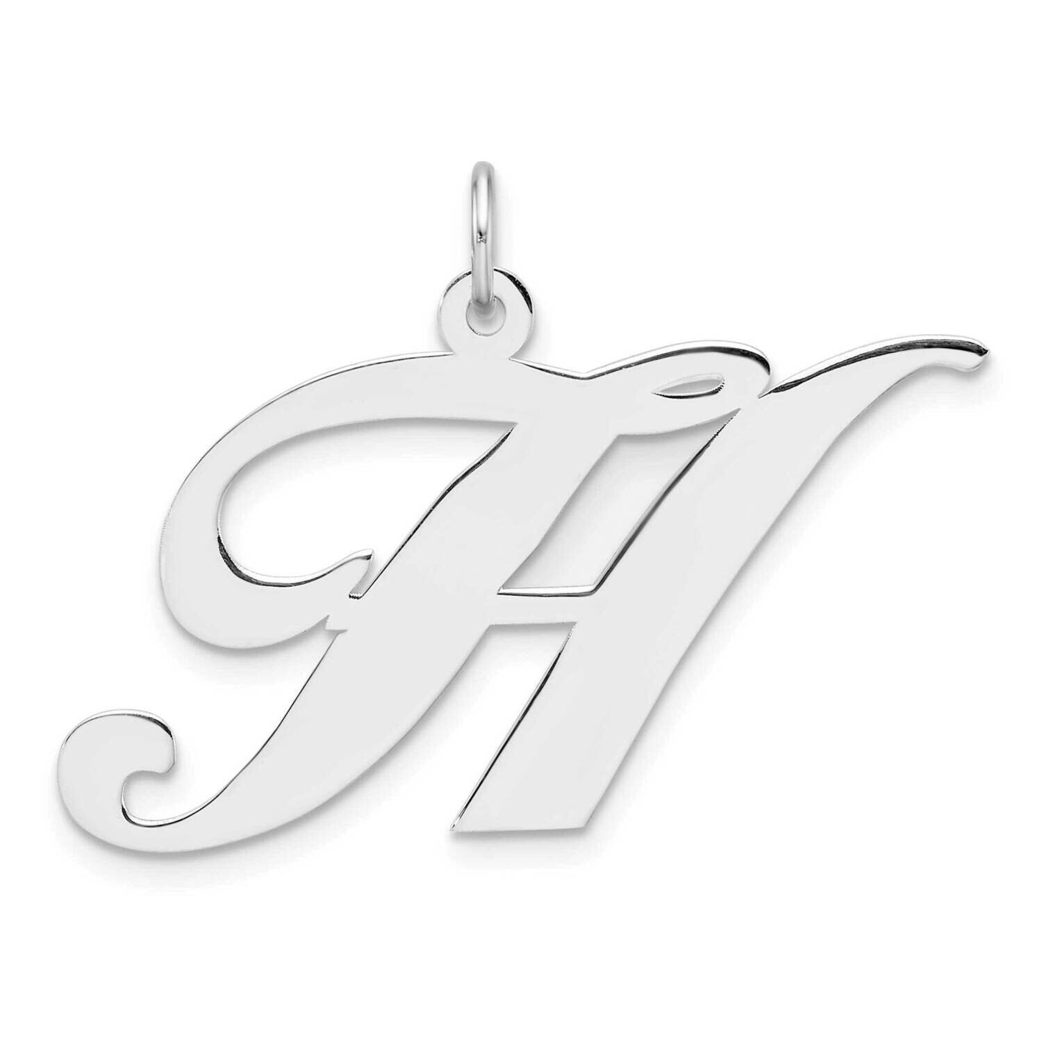 Large Fancy Script Letter H Initial Charm Sterling Silver Rhodium-Plated QC11254H, MPN: QC11254H,