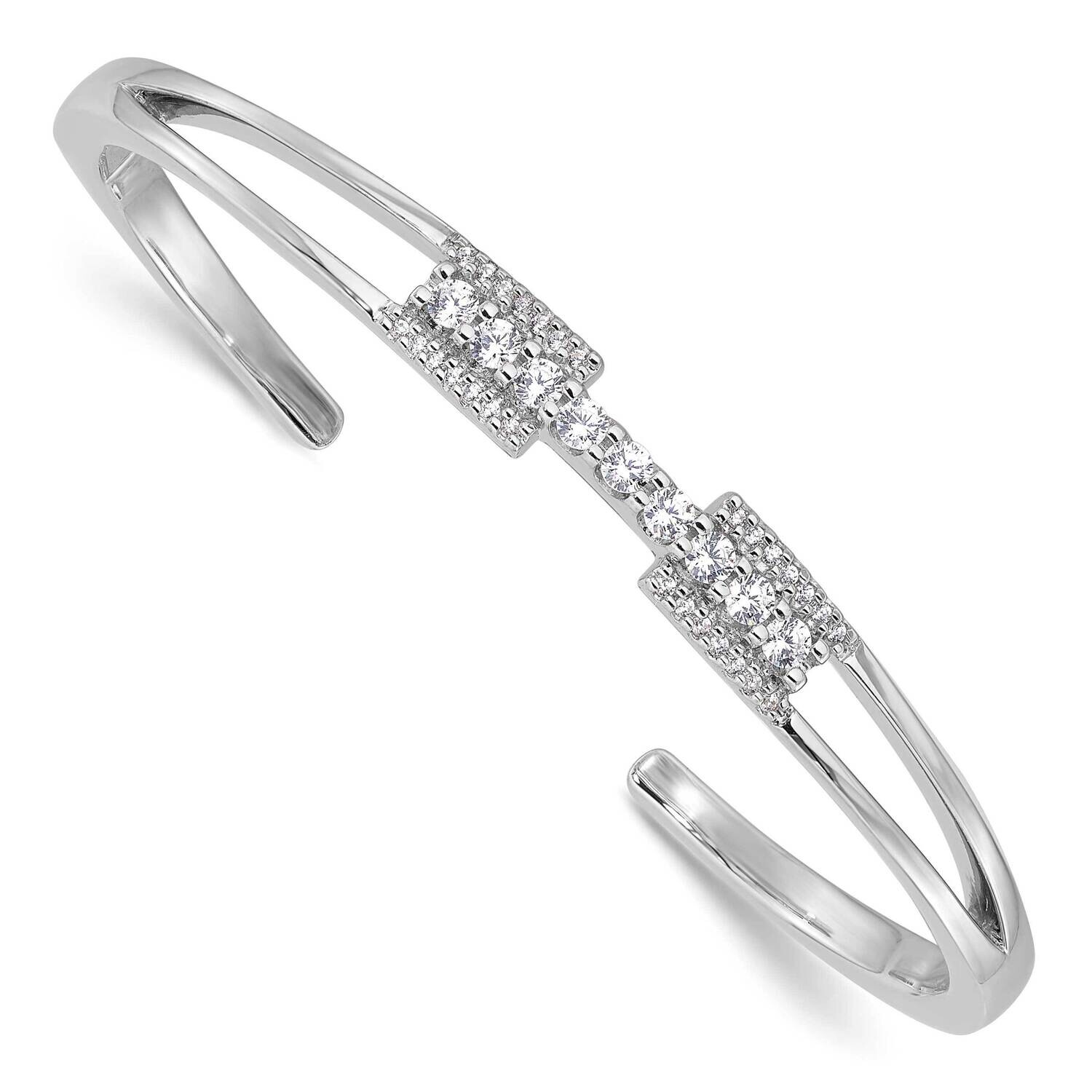 Polished CZ Cuff Hinge Bangle Bracelet Sterling Silver Rhodium-Plated QB1539, MPN: QB1539,