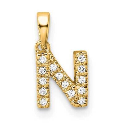 Diamond Letter N Initial Bail Pendant 14k Gold PM9797N-007-YA, MPN: PM9797N-007-YA,
