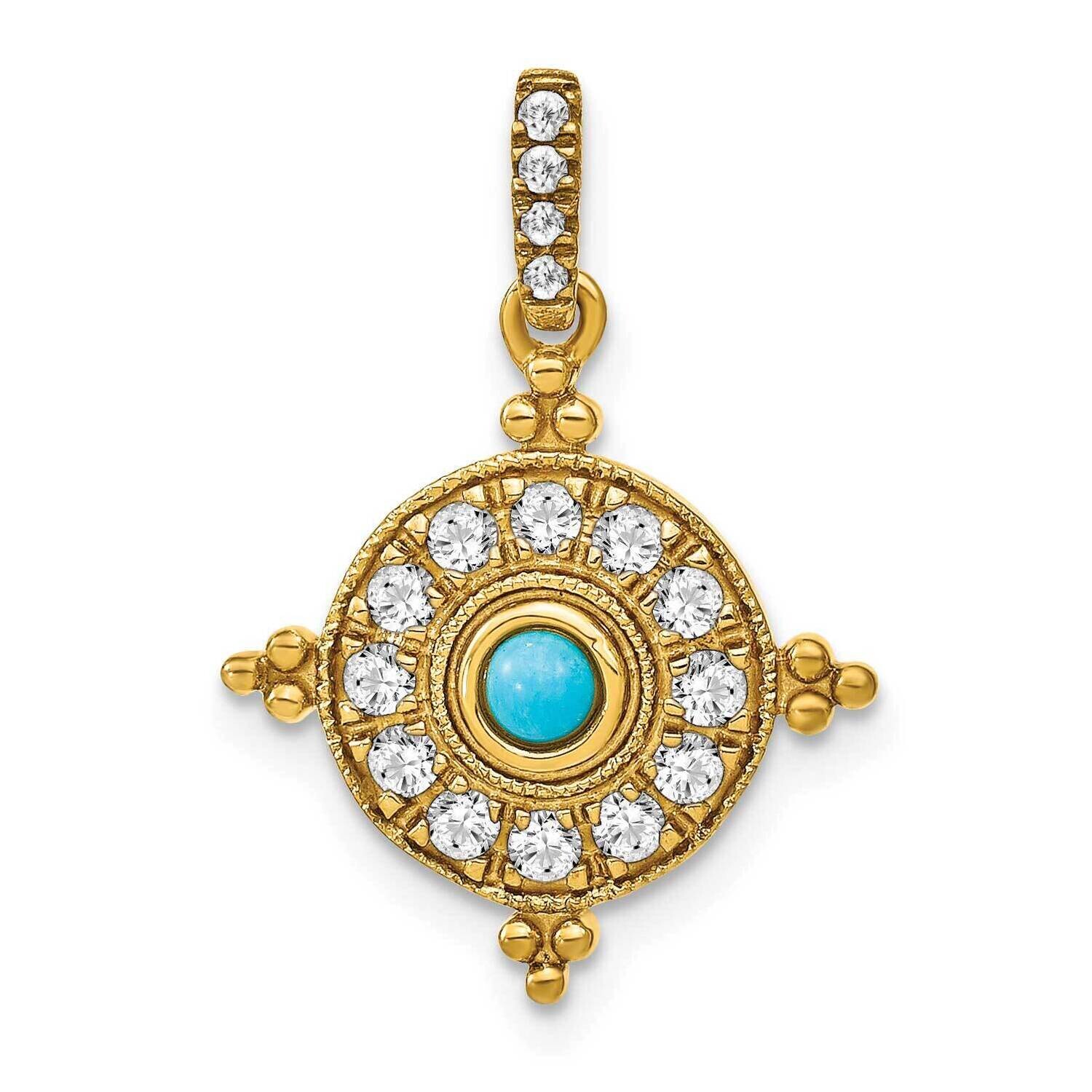 Turquoise White Topaz Pendant 14k Gold PM7422-BTQ-Y, MPN: PM7422-BTQ-Y,