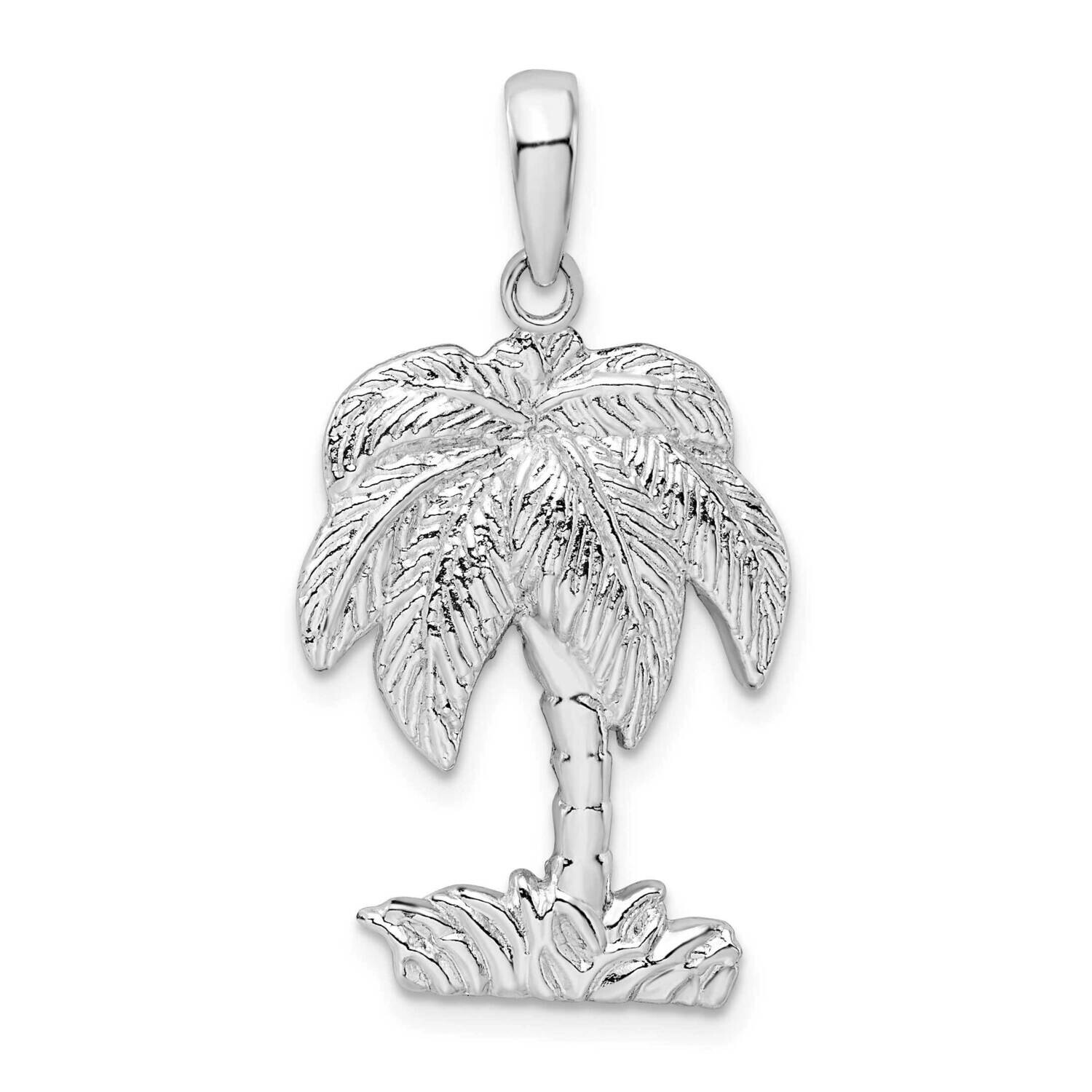 Textured Palm Tree Pendant Sterling Silver Polished QC10038