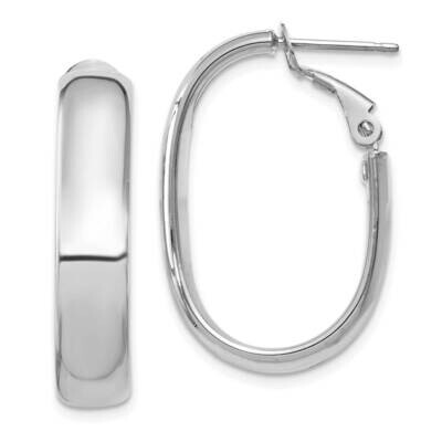 5.75mm White Gold Oval Omega Back Hoop Earrings 14k Gold PRE688W, MPN: PRE688W, 191101973987