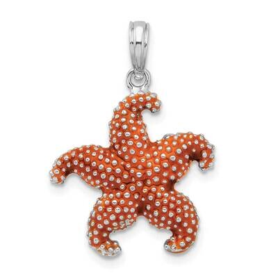 Enameled Orange Starfish Pendant Sterling Silver Polished QC10681 by Men&#39;s Jewelry and Accessories,…