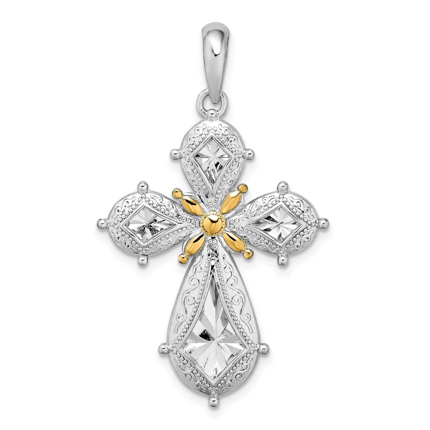 Filigree Cross 14K Accent Pendant Sterling Silver Polished QC10893G, MPN: QC10893G, 637218156375