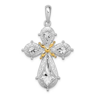 Filigree Cross 14K Accent Pendant Sterling Silver Polished QC10893G, MPN: QC10893G, 637218156375