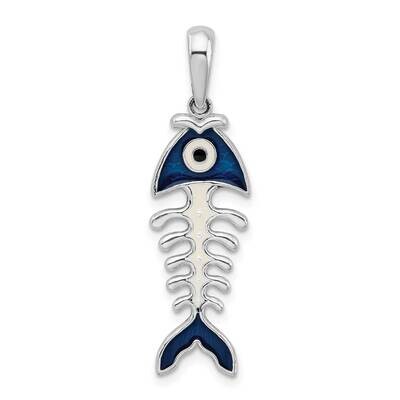 3D Enameled Fishbone Pendant Sterling Silver Polished QC10618, MPN: QC10618, 637218144365