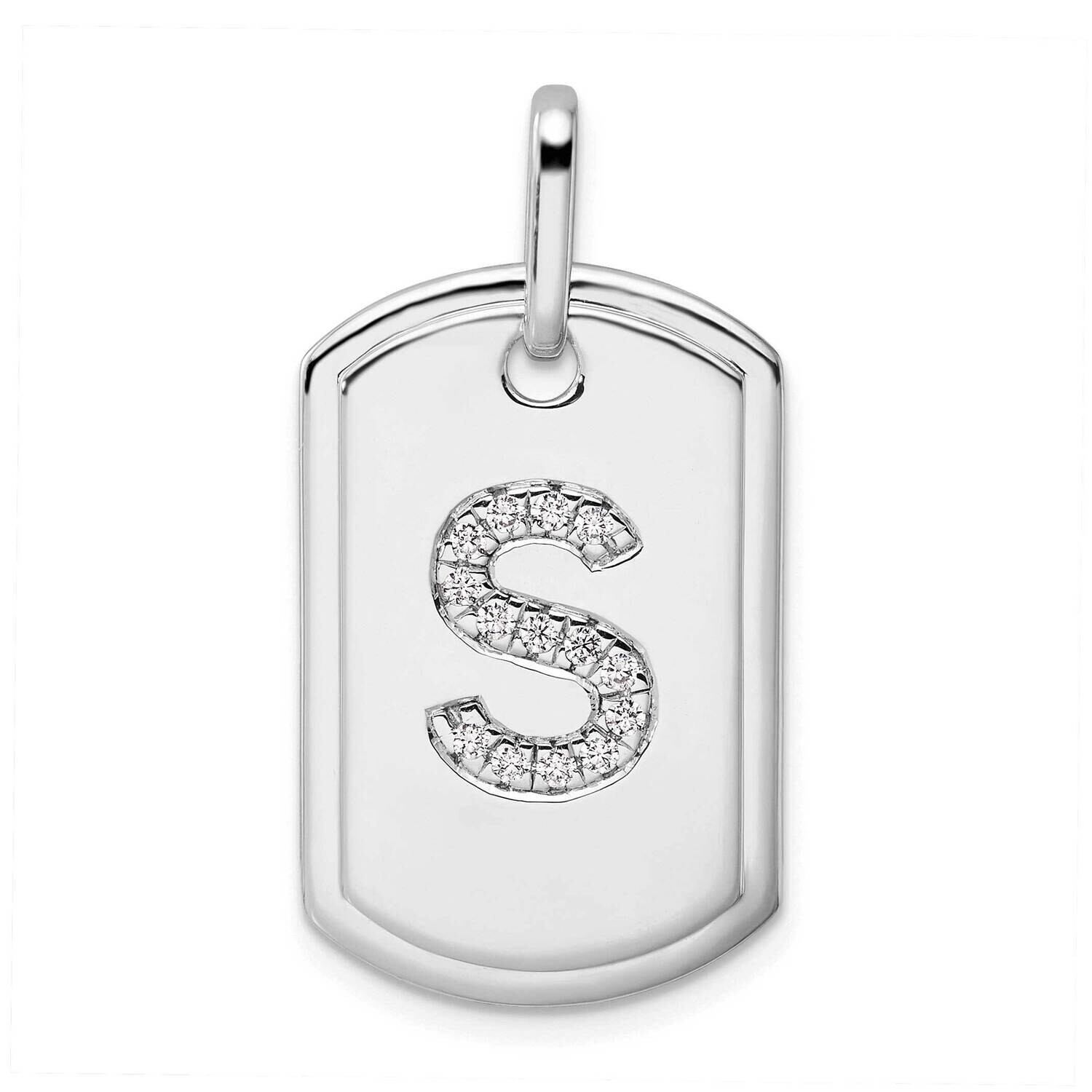 Diamond Initial S Dog Tag Charm 14k White Gold PM9842S-017-WA, MPN: PM9842S-017-WA,