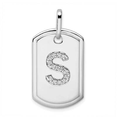 Diamond Initial S Dog Tag Charm 14k White Gold PM9842S-017-WA, MPN: PM9842S-017-WA,