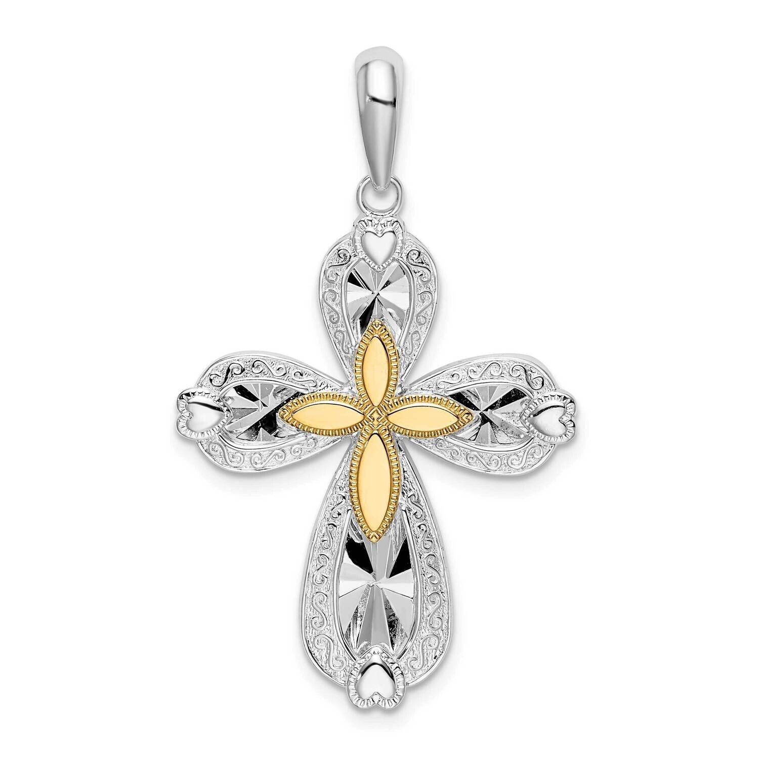 Sterling Silver Diamond-Cut Heart Cross Accent Pendant 14k Gold QC10919G, MPN: QC10919G, 6372181588…