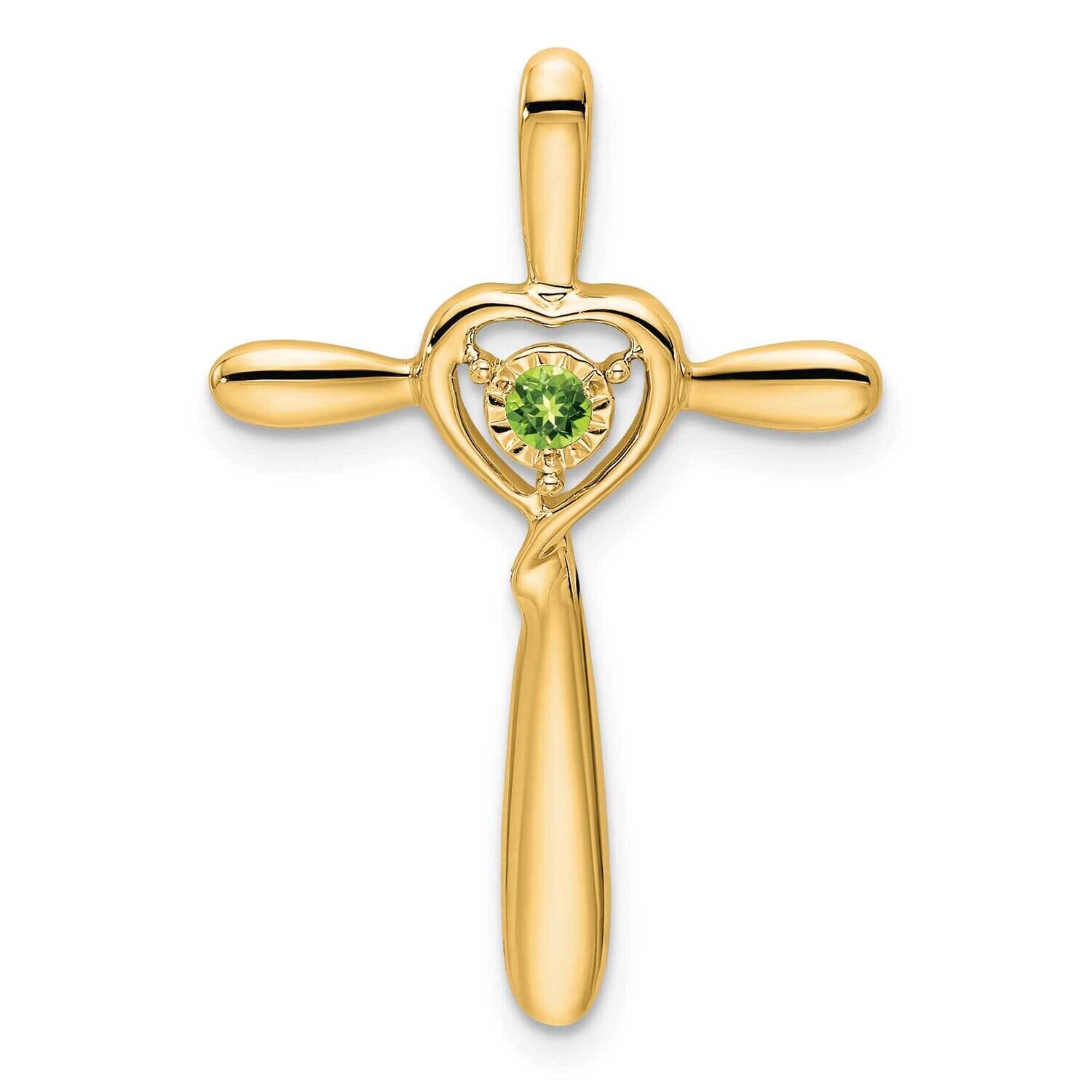 Peridot Cross Heart Chain Slide 14k Gold PM7408-PE-Y, MPN: PM7408-PE-Y,