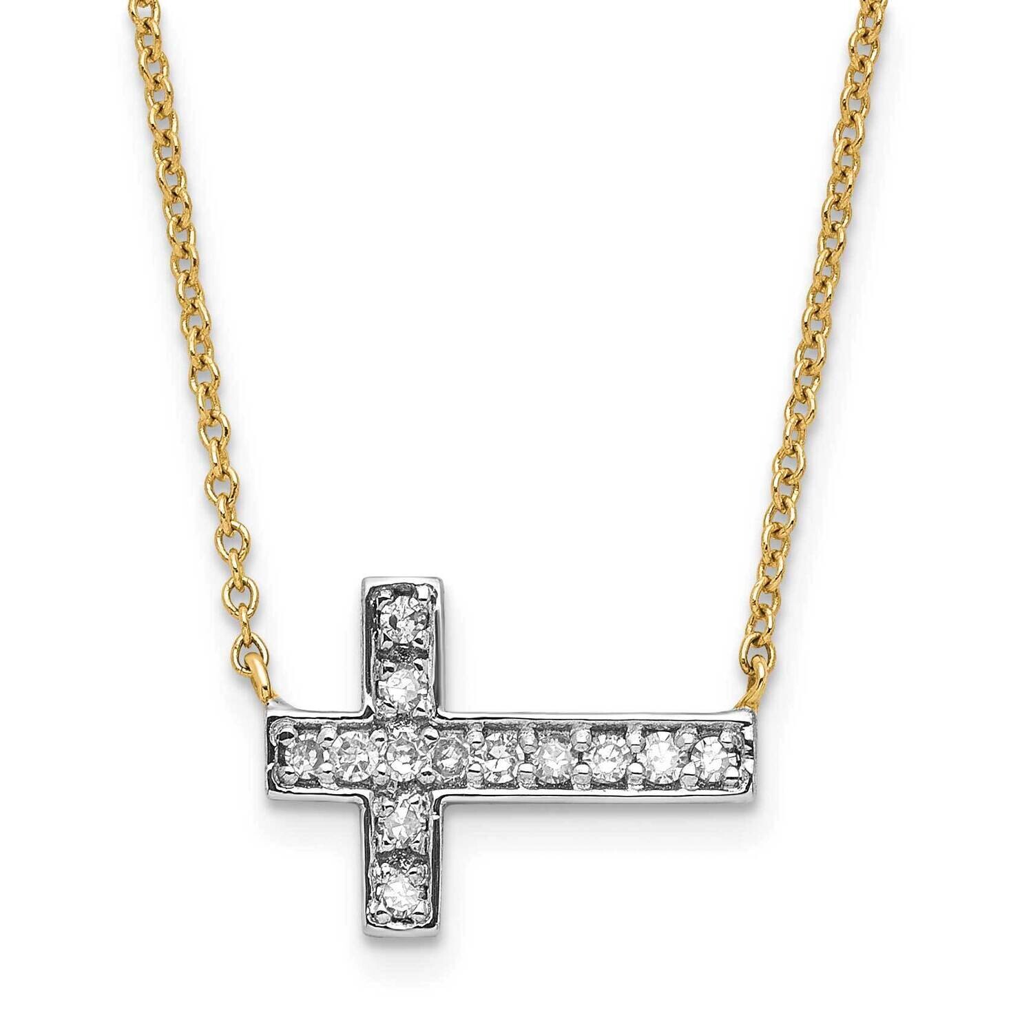 Polished Diamond Sideways Cross 3 In Extension Necklace 14k Gold PXD2996-4YX53, MPN: PXD2996-4YX53,