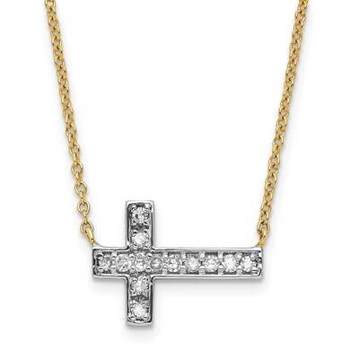 Polished Diamond Sideways Cross 3 In Extension Necklace 14k Gold PXD2996-4YX53, MPN: PXD2996-4YX53,
