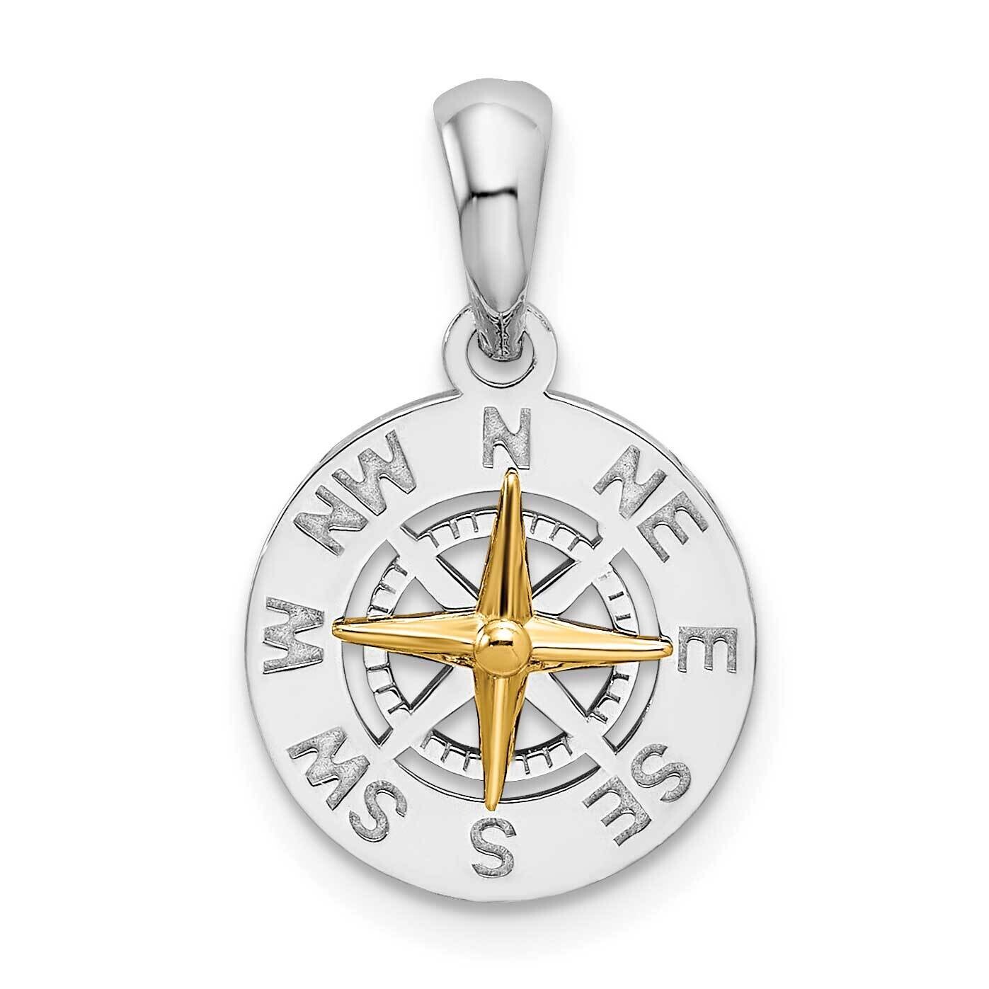 Mini Compass 14K Needle Pendant Sterling Silver Polished QC10911G