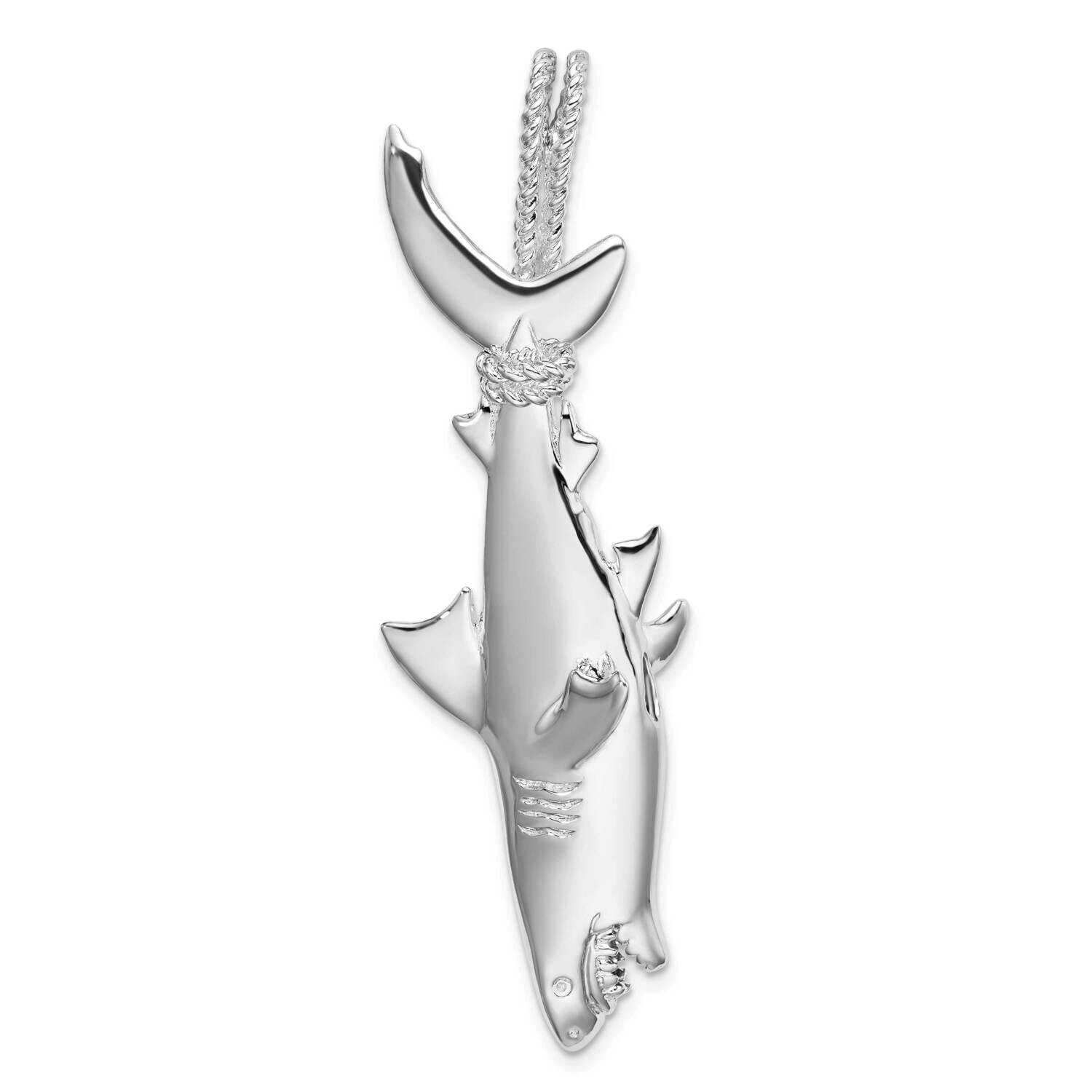 3D Shark Hanging From Rope Pendant Sterling Silver Polished QC10449, MPN: QC10449, 637218180394