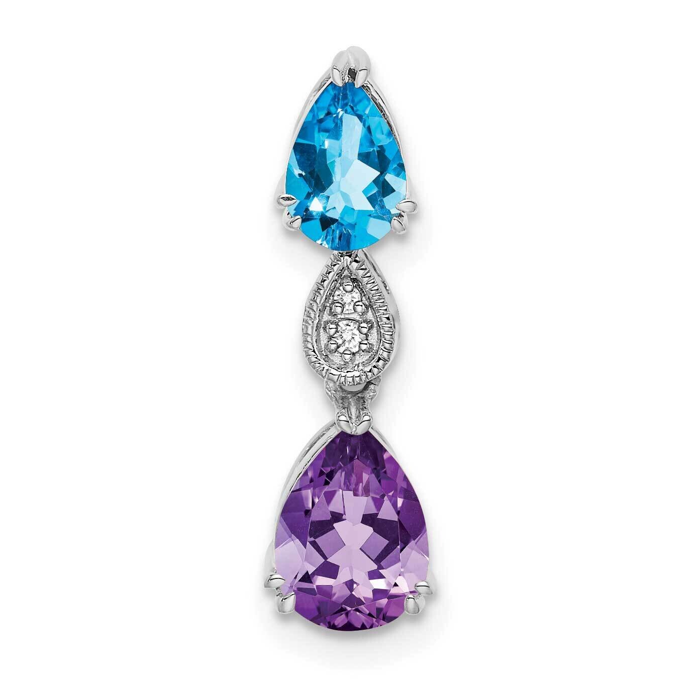 Blue Topaz Amethyst Diamond Chain Slide 14k White Gold PM7131-BT/AM-001-WA, MPN: PM7131-BT/AM-001-W…