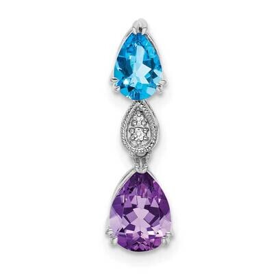 Blue Topaz Amethyst Diamond Chain Slide 14k White Gold PM7131-BT/AM-001-WA, MPN: PM7131-BT/AM-001-W…