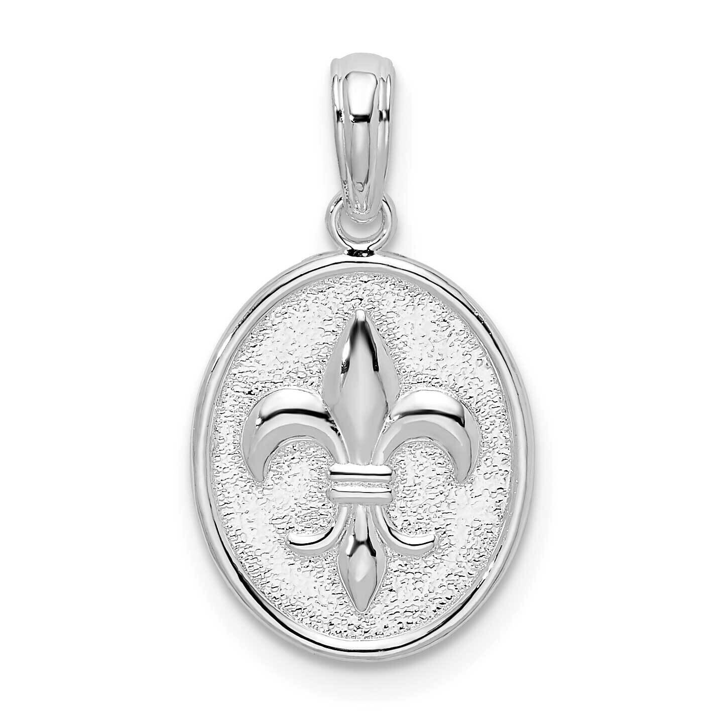 Textured Fleur De Lis Medium Oval Pendant Sterling Silver Polished QC10132, MPN: QC10132, 637218164…