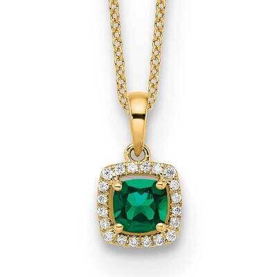 Diamond Created Emerald Pendant Necklace 10k Gold PM8582-CEM-010-0YLG, MPN: PM8582-CEM-010-0YLG, 88…