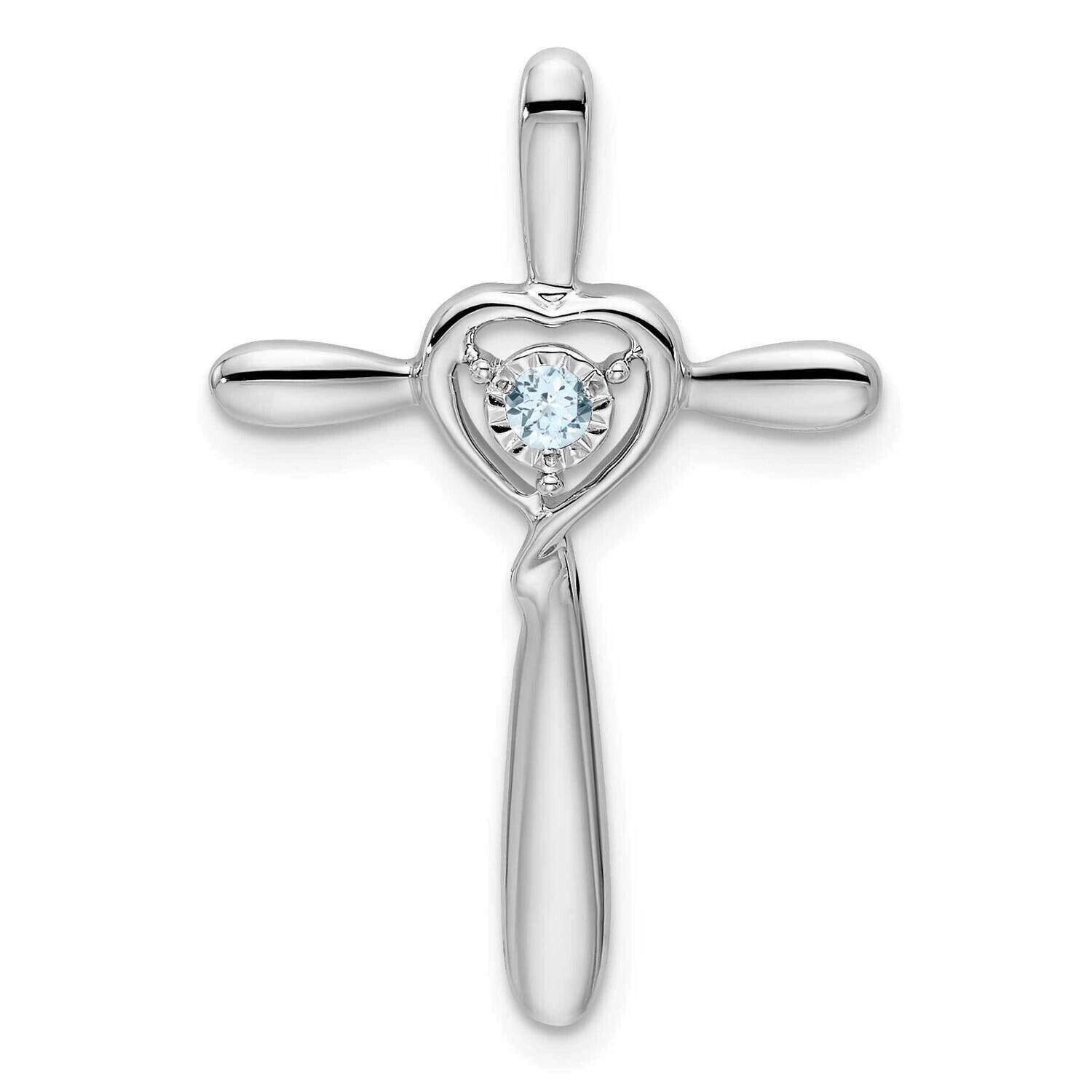 Aquamarine Cross Heart Chain Slide 10k White Gold PM7408-AQ-1W, MPN: PM7408-AQ-1W,