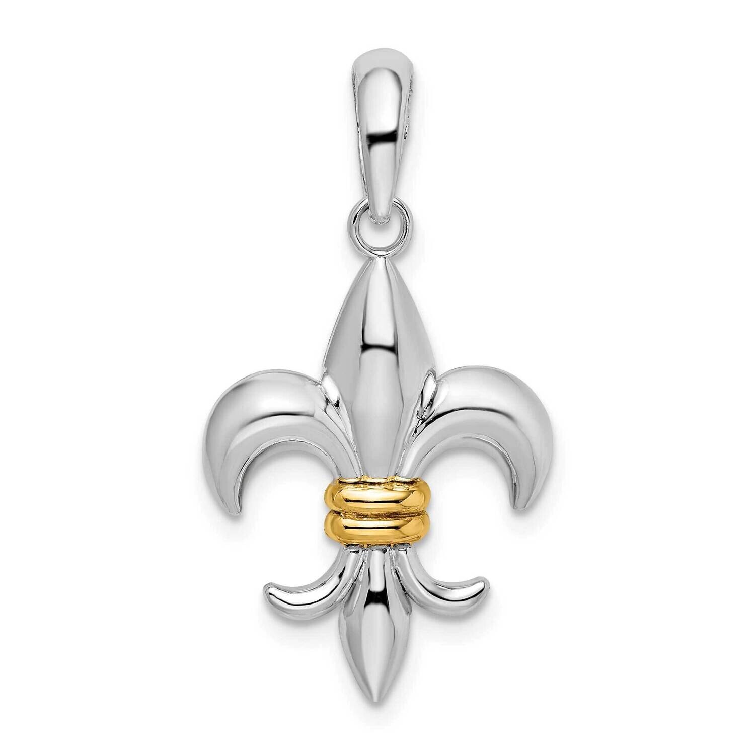 Fleur De Lis 14K Accent Pendant Sterling Silver Polished QC10872G, MPN: QC10872G, 637218155996