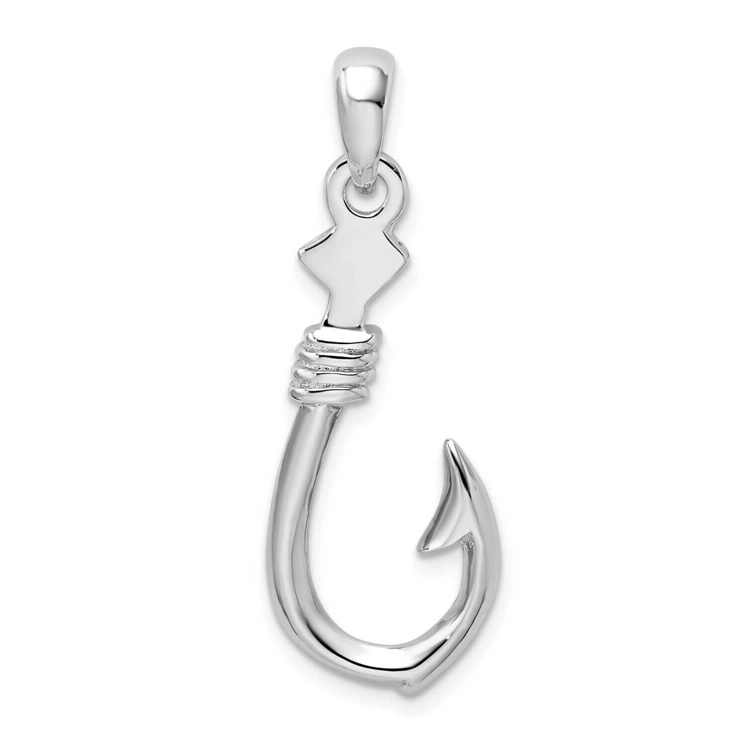 3D Large Fish Hook Rope Pendant Sterling Silver Polished QC10485, MPN: QC10485, 637218181902