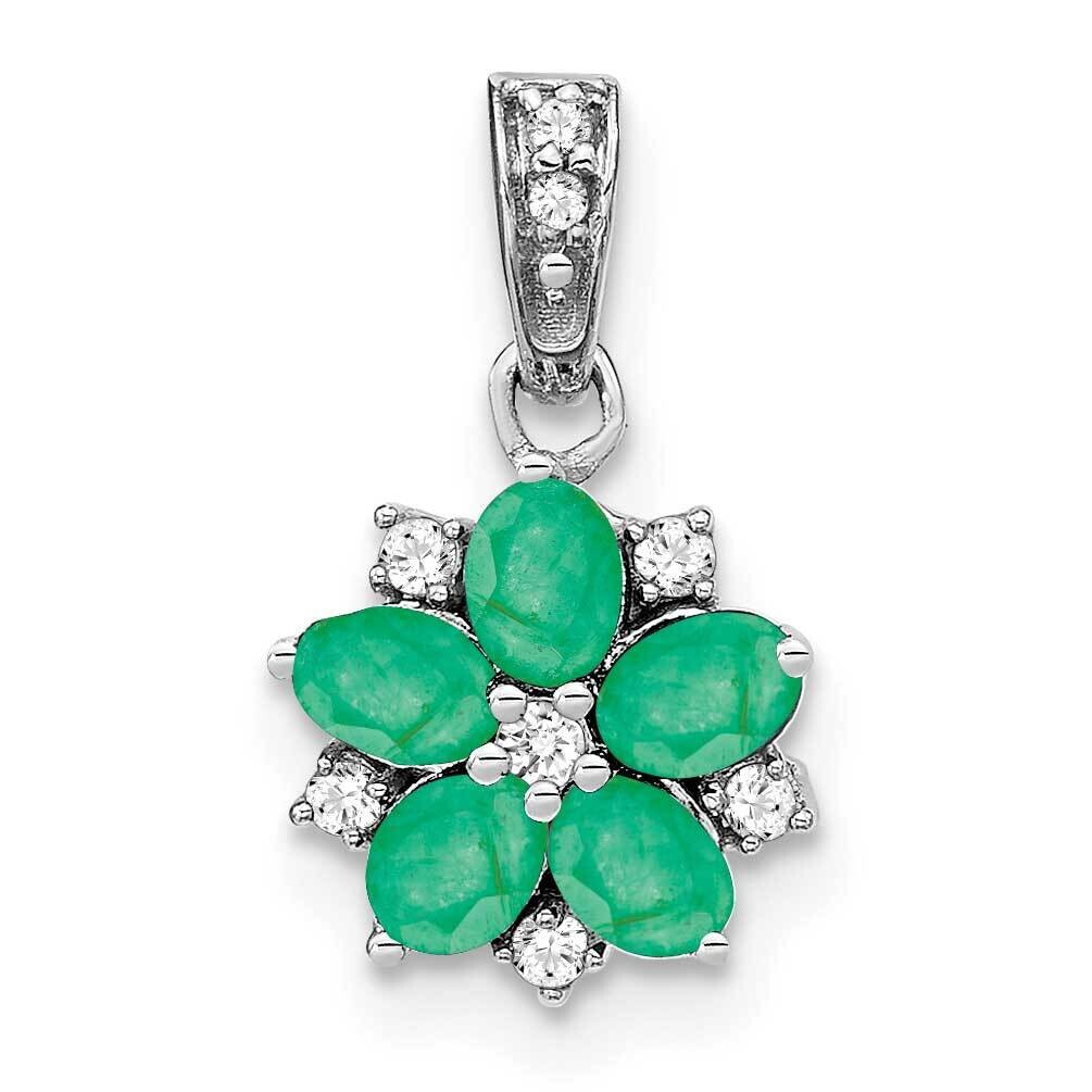Emerald Diamond Floral Pendant 14k White Gold PM7207-EM-008-WA, MPN: PM7207-EM-008-WA,