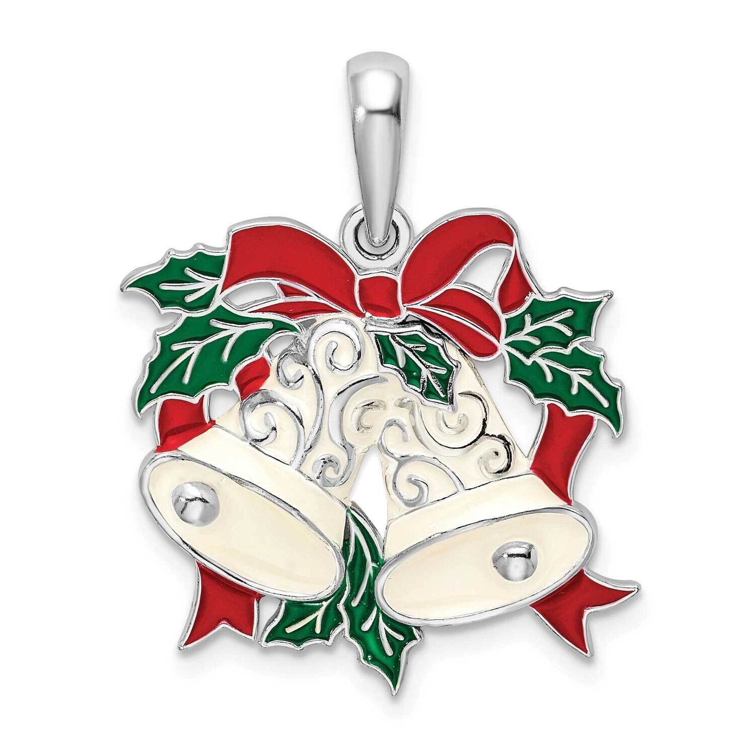 Enameled Bells Holly Pendant Sterling Silver Polished QC10661, MPN: QC10661, 637218144808