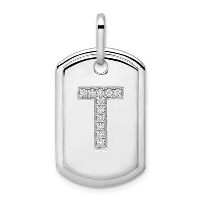 Diamond Initial T Dog Tag Charm 14k White Gold PM9842T-013-WA, MPN: PM9842T-013-WA,
