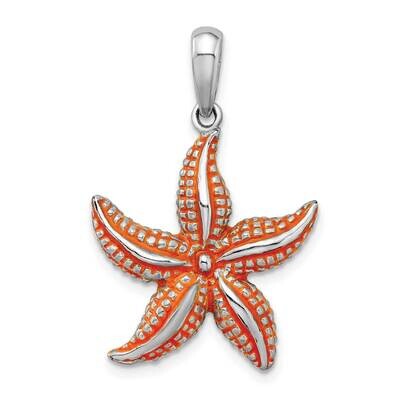 Enameled Orange Starfish Pendant Sterling Silver Polished QC10680, MPN: QC10680, 637218145072