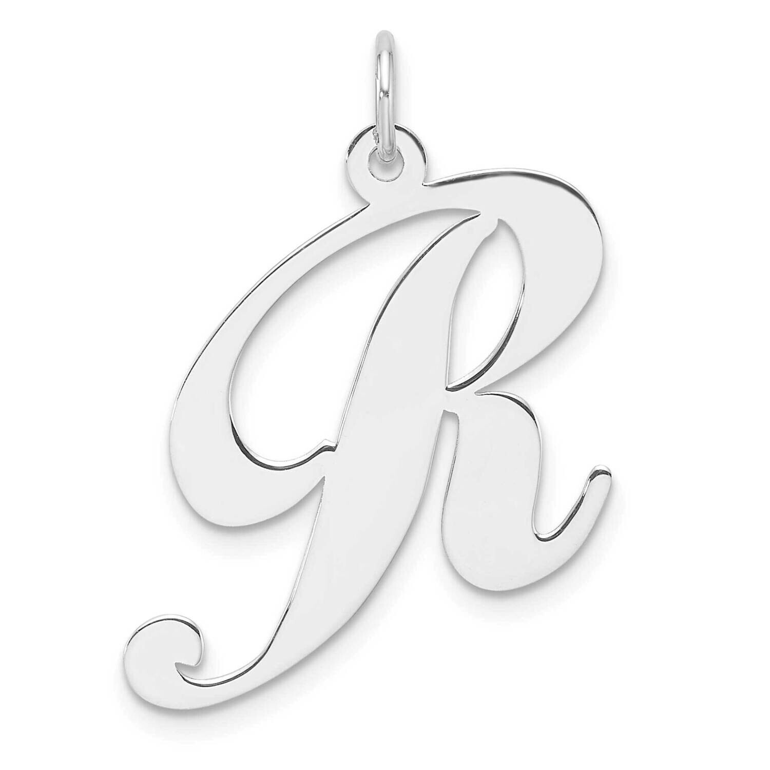 Large Fancy Script Letter R Initial Charm Sterling Silver Rhodium-Plated QC11254R, MPN: QC11254R,