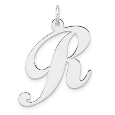 Large Fancy Script Letter R Initial Charm Sterling Silver Rhodium-Plated QC11254R, MPN: QC11254R,