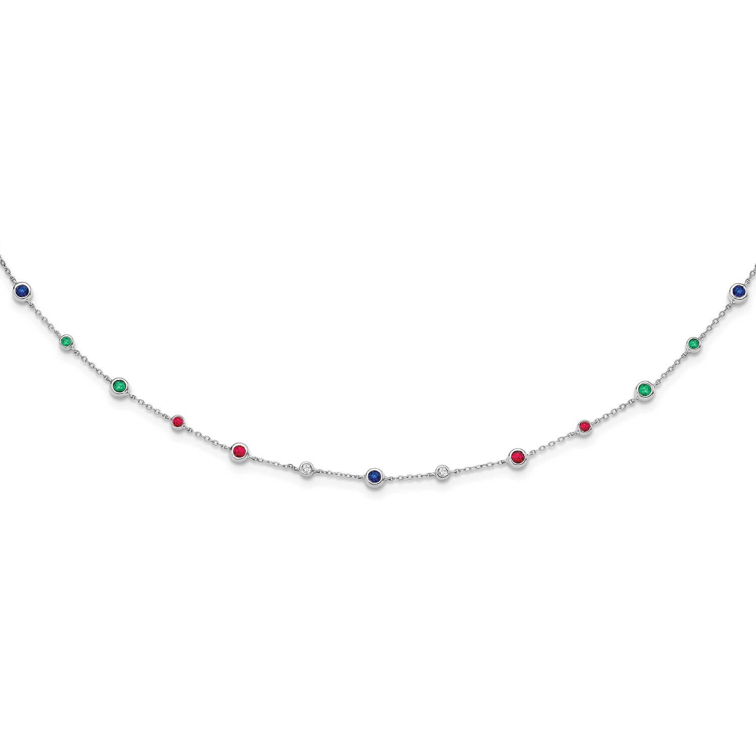 Ruby Sapph Emerald White. Topaz 18 Inch Station Necklace 14k White Gold PM7252-RSE-W, MPN: PM7252-R…