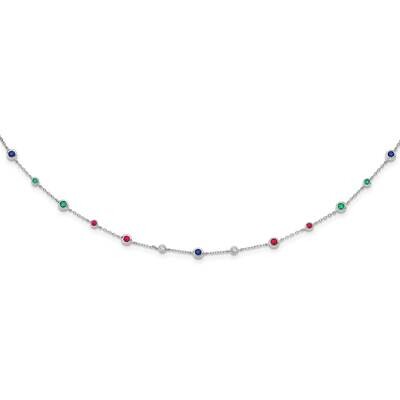 Ruby Sapph Emerald White. Topaz 18 Inch Station Necklace 14k White Gold PM7252-RSE-W, MPN: PM7252-R…