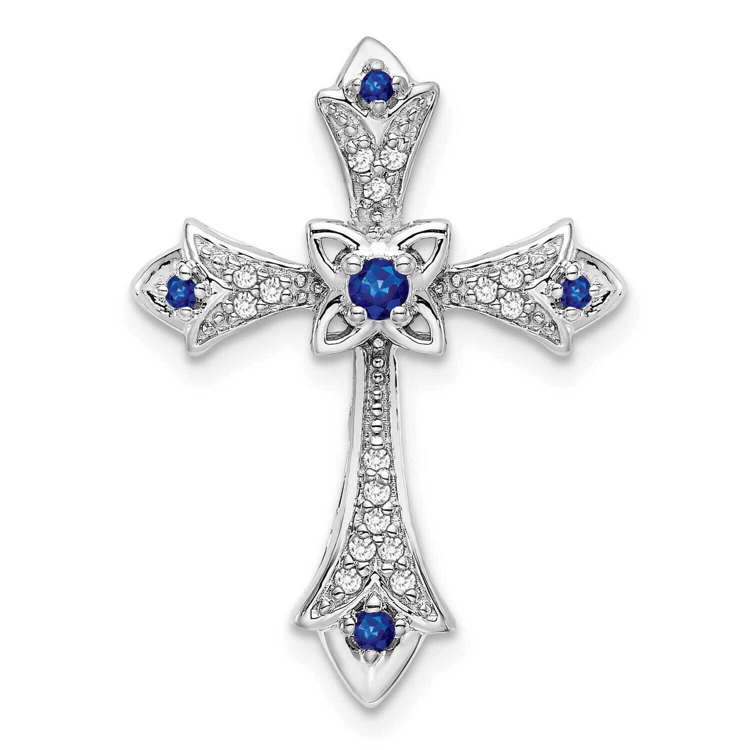 Sapphire Diamond Fleur De Lis Cross Chain Slide 14k White Gold PM7175-SA-008-WA, MPN: PM7175-SA-008…