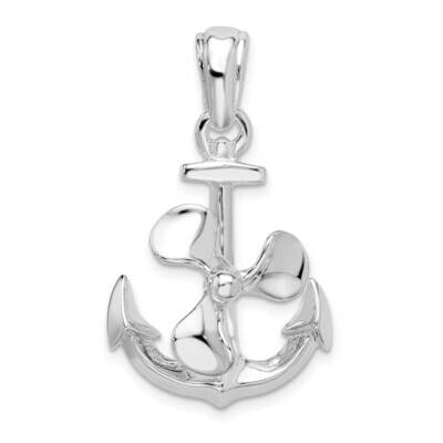 Moveable 3D Anchor Propeller Pendant Sterling Silver Polished QC10255, MPN: QC10255, 637218171002