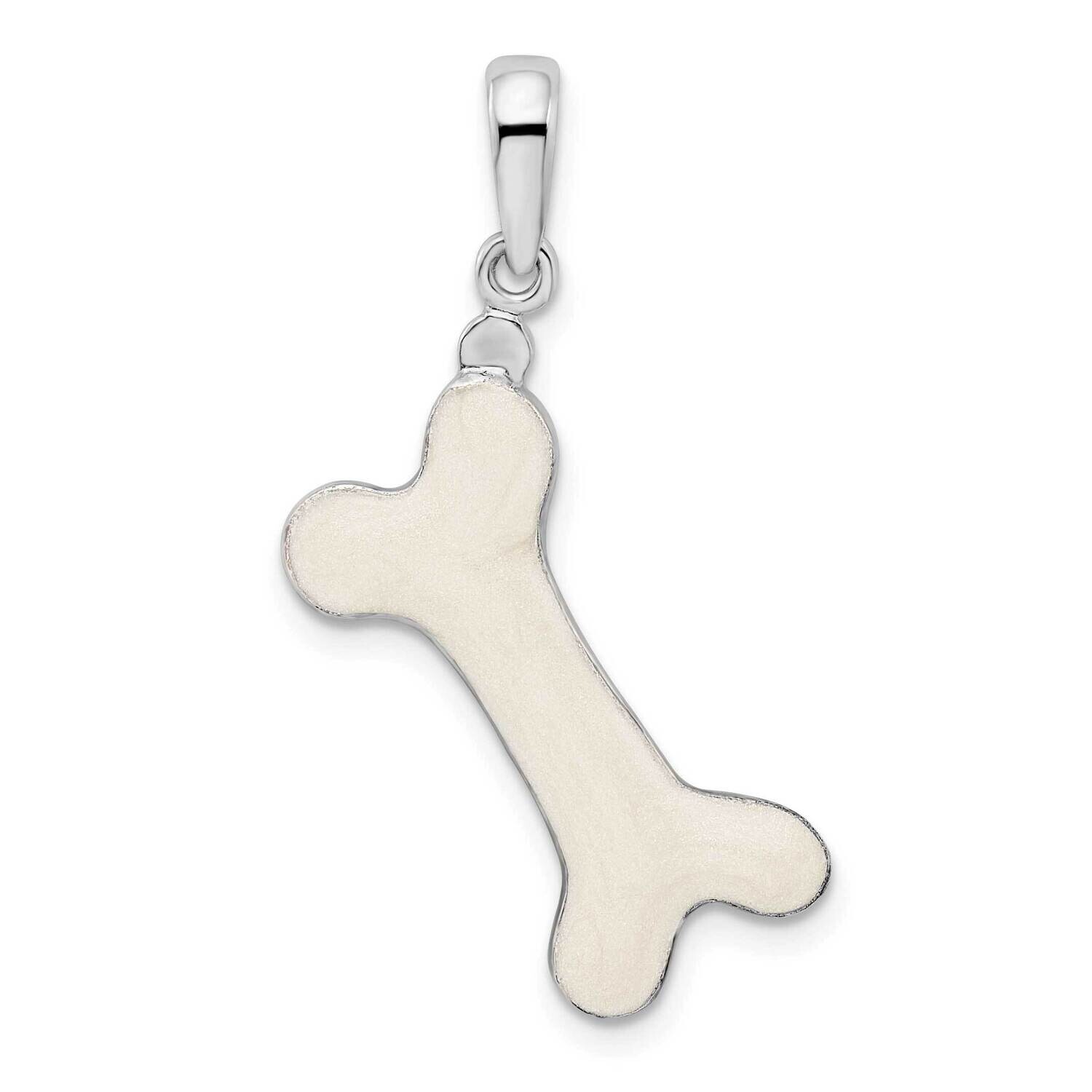 3D Enameled Dog Bone Pendant Sterling Silver Polished QC10668