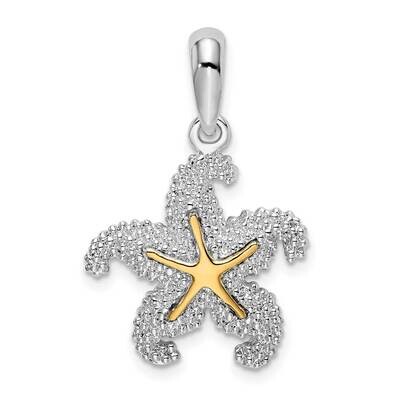 Sterling Silver Textured Starfish Accent Pendant 14k Gold QC10841G, MPN: QC10841G, 637218152766