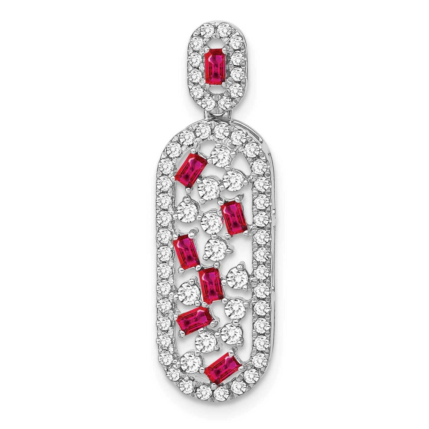 Ruby Diamond Oval Chain Slide 14k White Gold PM7195-RU-060-WA, MPN: PM7195-RU-060-WA,