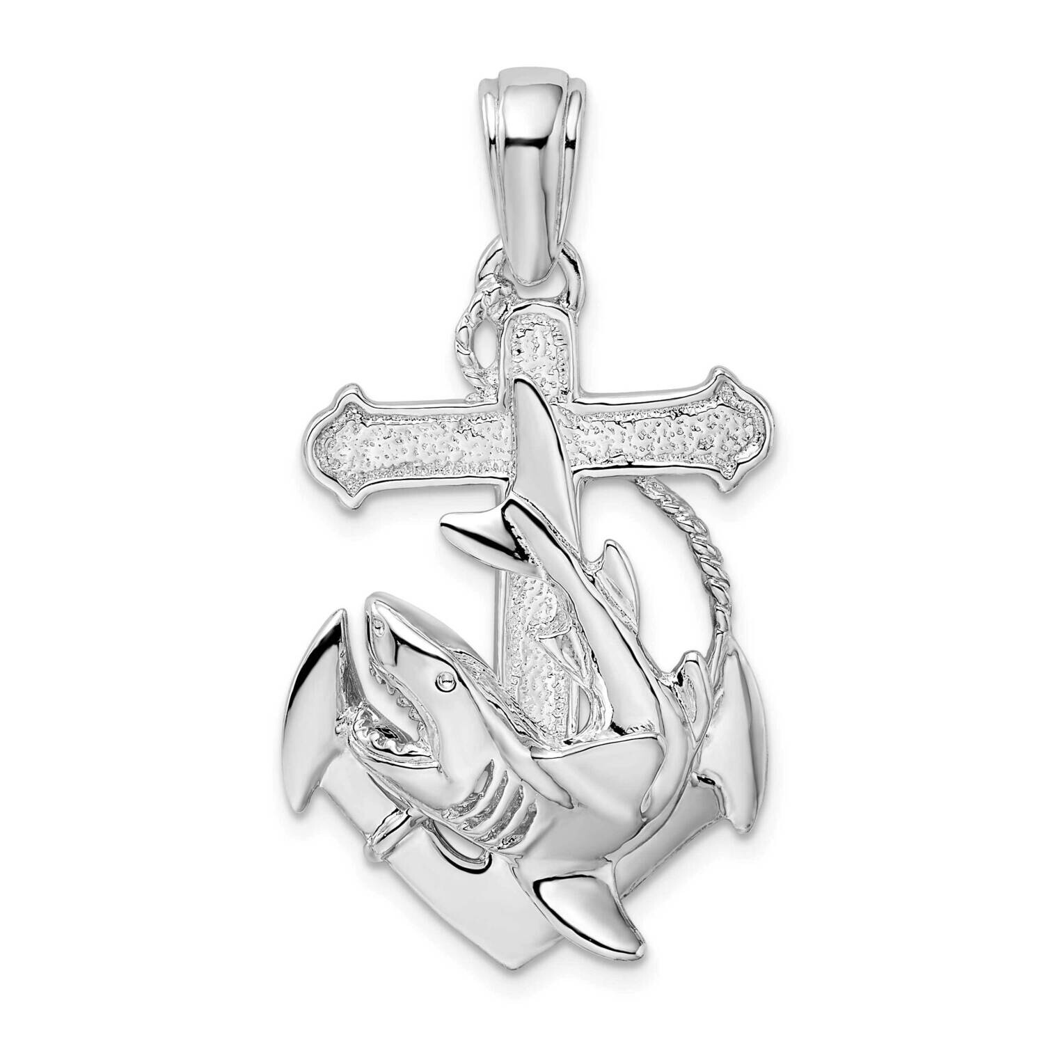 Anchor Shark Pendant Sterling Silver Polished QC10500