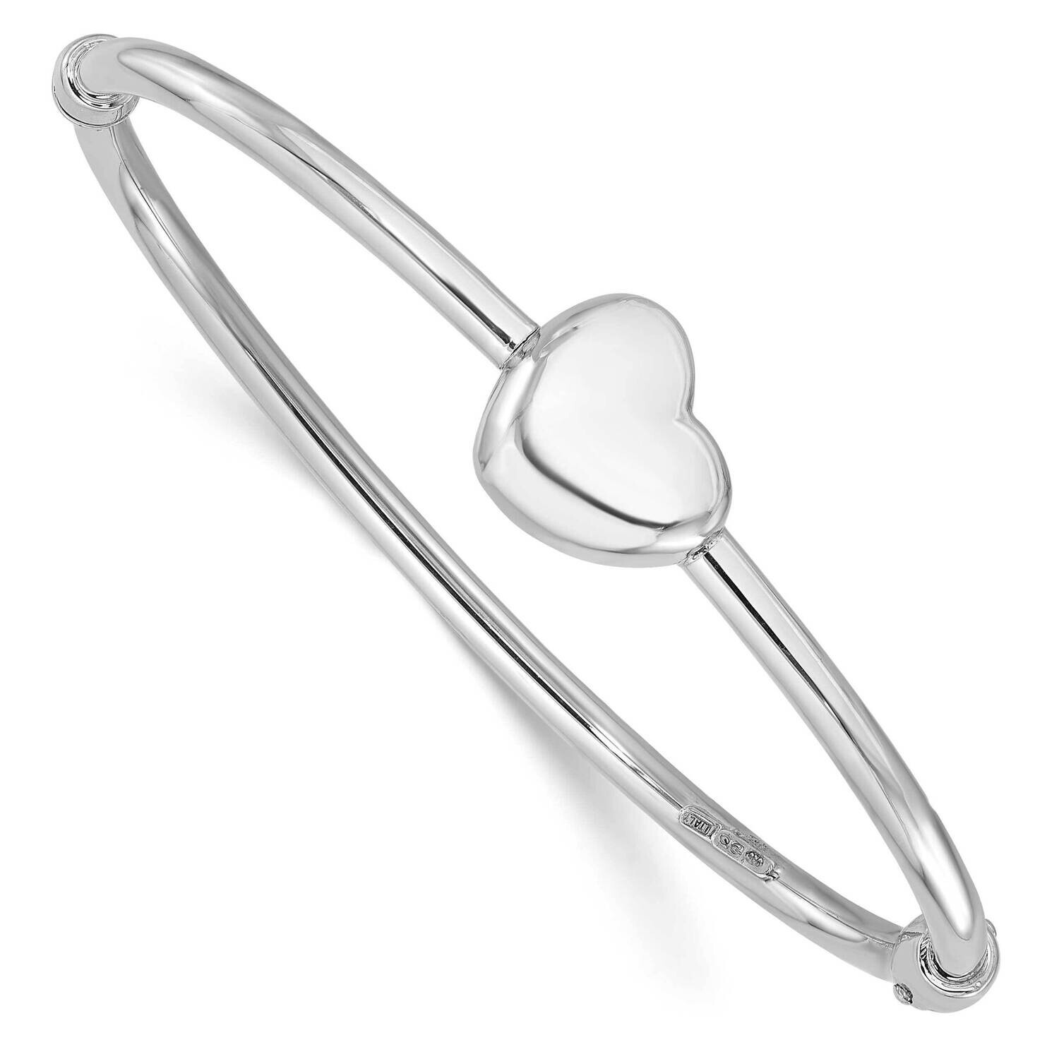 Polished Heart Hinged Bangle Sterling Silver Rhodium-Plated QB1518