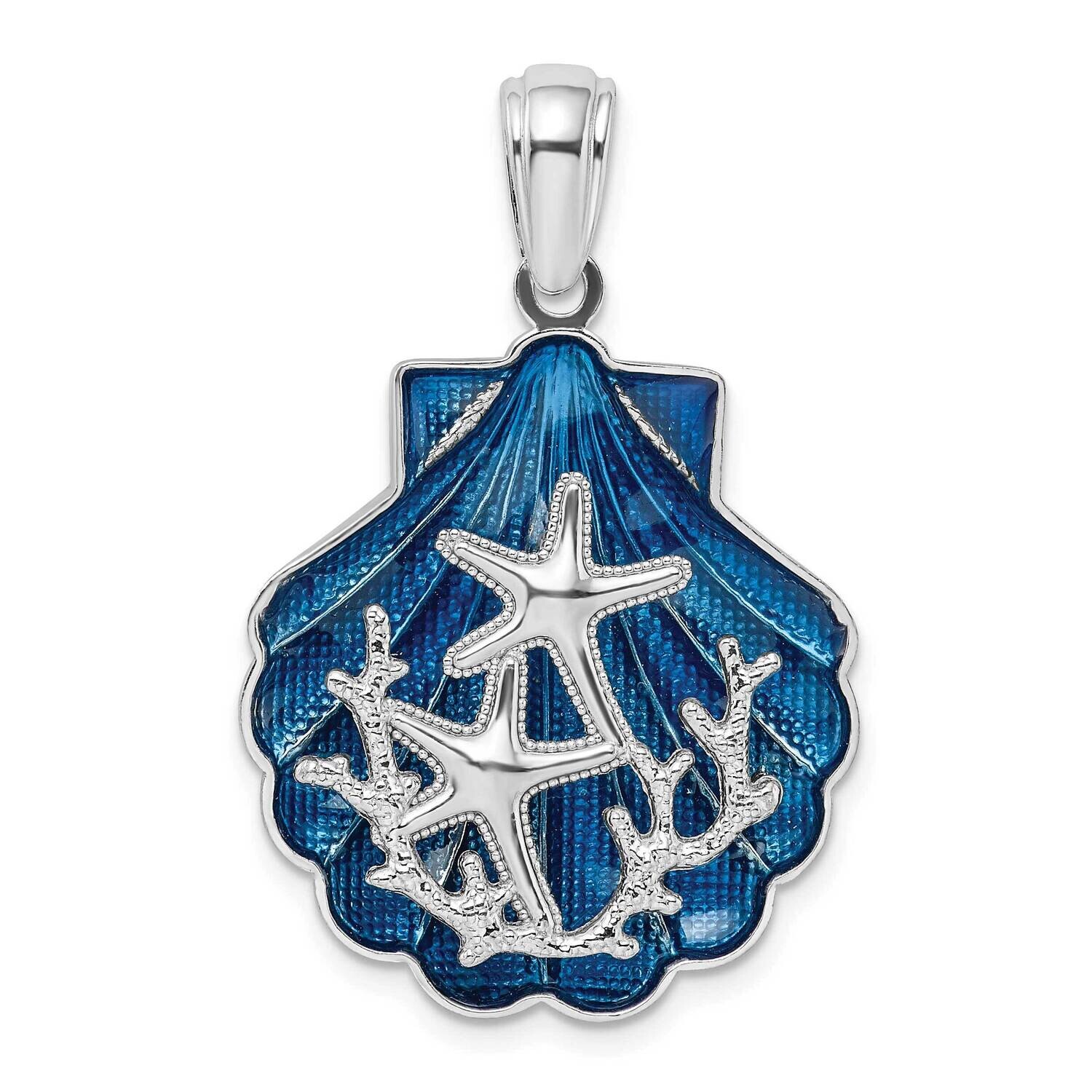 Enameled Blue Shell Starfish Pendant Sterling Silver Polished QC10720, MPN: QC10720, 637218160716