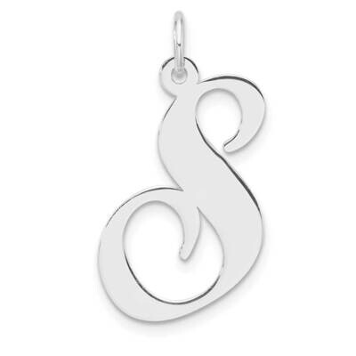 Large Fancy Script Letter S Initial Charm Sterling Silver Rhodium-Plated QC11254S, MPN: QC11254S,