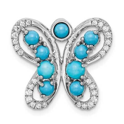 Turquoise White Topaz Butterfly Chain Slide 17.5 Inch 14k White Gold PM7426-BTQ-W, MPN: PM7426-BTQ-…