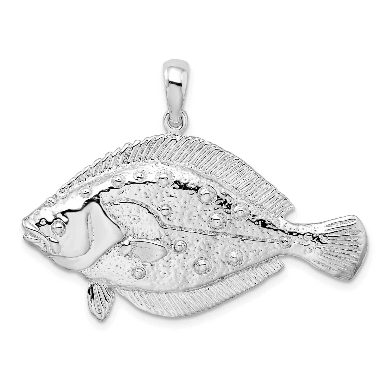 3D Flounder Fish Pendant Sterling Silver Polished QC10447